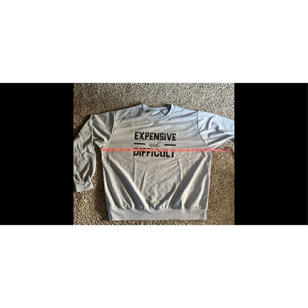 Lightweight sweatshirt “expensive but difficult”humorous gray sweatshirt - Picture 5 of 6